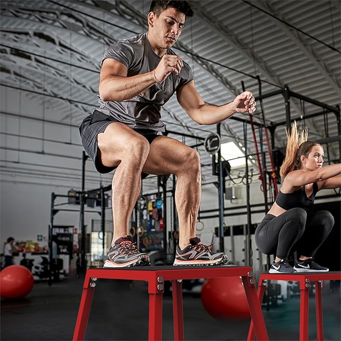 Steel Plyometric Jump Box, 12-30 Inch Anti-Slip Plyo Box with Textured Rubber Top, Jump Bench , Step Up Exercise Platform for Box Jumps, Step-Ups, Dips, and Push-Ups Targeting for Home Gym Workouts