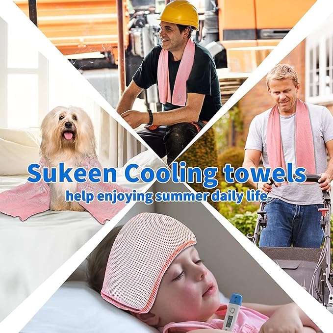 Sukeen 4 Pack Cooling Towel (40"x12") for Sweat, Quick-Drying Neck Cooling Wraps, Soft & Breathable Chilly Sports Towel for Yoga, Sport, Workout