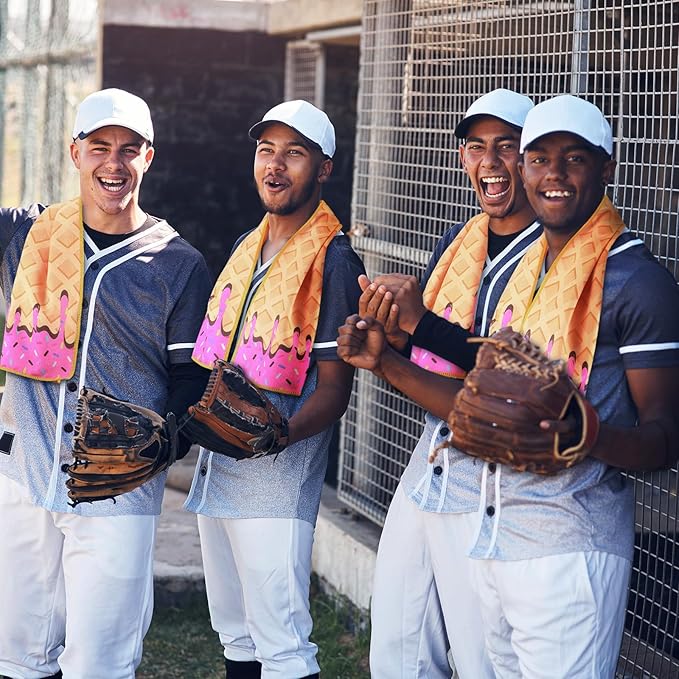 Peryiter 12 Pcs Baseball Ice Cream Drip Cooling Towel Microfiber Absorbent Lightweight Sport Cooling Towel Sweat Sport Rags for Baseball Team Coach Gifts Event Yoga Running Gym(Pink,30 x 9 Inch)