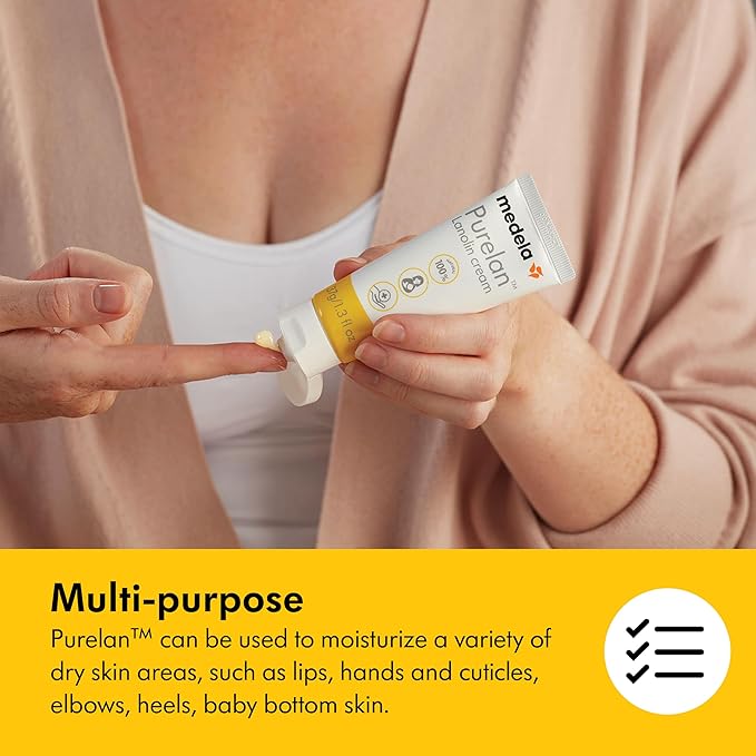 Medela Purelan Lanolin Nipple Cream, Fast Relief for Sore Nipples & Dry Skin During Breastfeeding, Safe for Breastfeeding Baby, Natural, Hypoallergenic, Fragrance-Free, 1.3 Ounces, 2 Pack