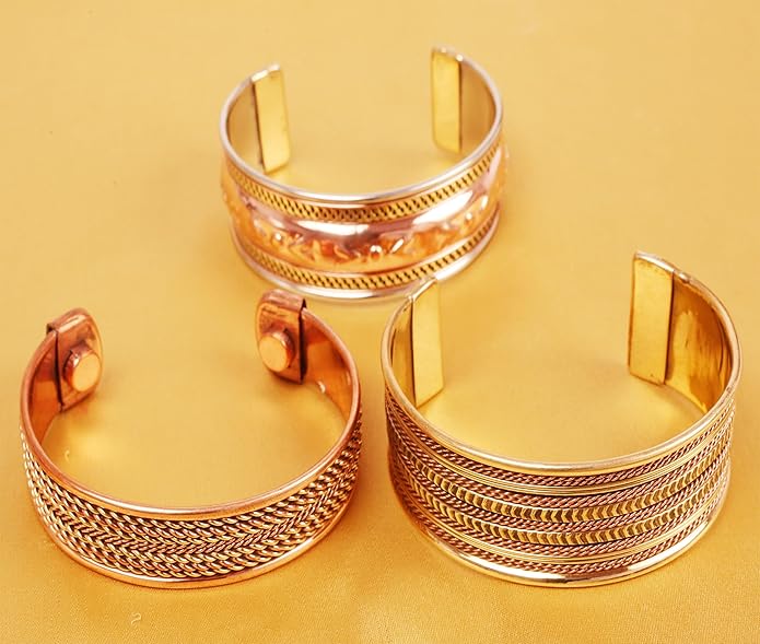 Touchstone copper bracelets | gift for men women |adjustable 100% pure solid real magnetic jewelry | handmade bracelet set combo | rope braided tibetan bangles.