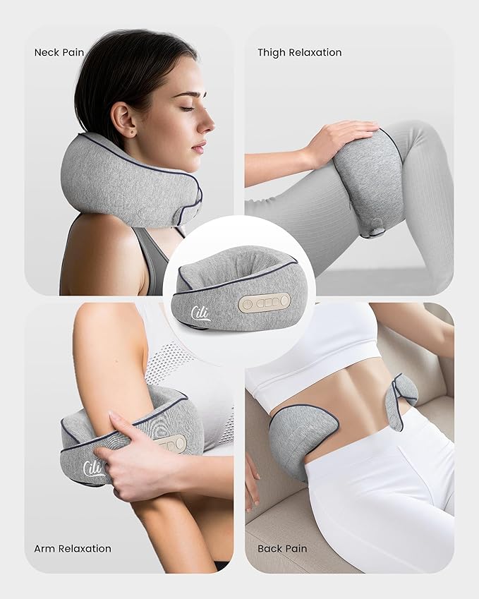 CILI Cordless Neck Massager Pillow with Heat, Shiatsu Neck Massager for Pain Relief Deep Tissue,Heated Massage Pillow for Travel,3 Adjustable Intensity,Gifts for Women Men Mom Dad