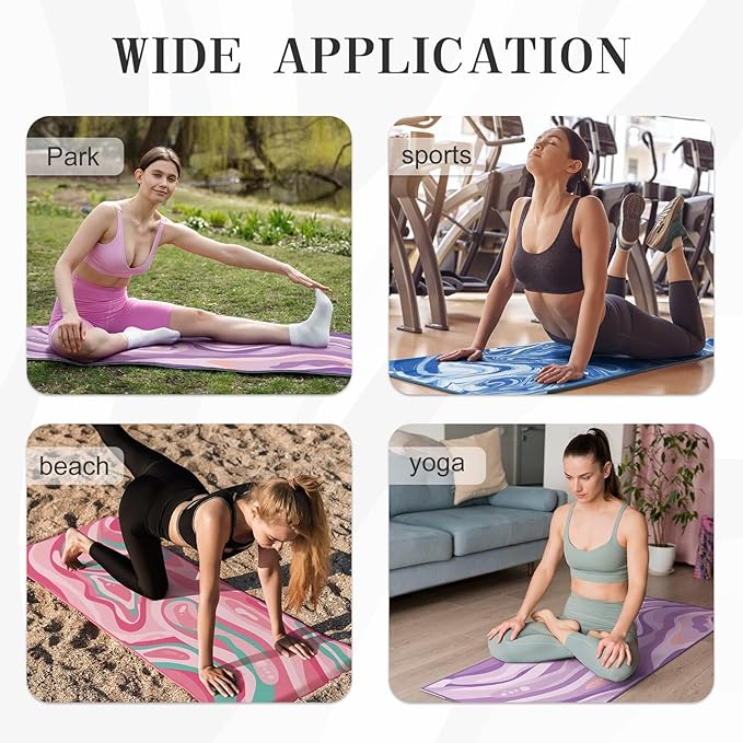 Yoga Mat Towel Cover with Large Corner Pockets, Non Slip Grip Microfiber Mat Cover Mat for Hot Yoga, Pilates and Gym Workout, 70" L x 26" W, Pink