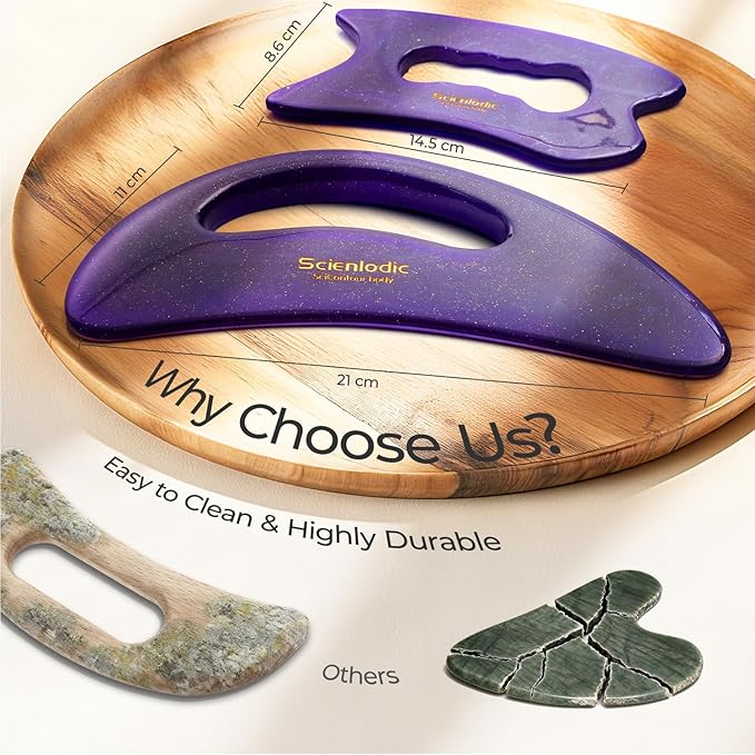 Scienlodic 2 Pcs Large Body Gua Sha Massage Tools (Purple, Resin) - Muscle Scraper for Back, Neck, Waist & Legs, Muscle Relaxation, Soothe Tension