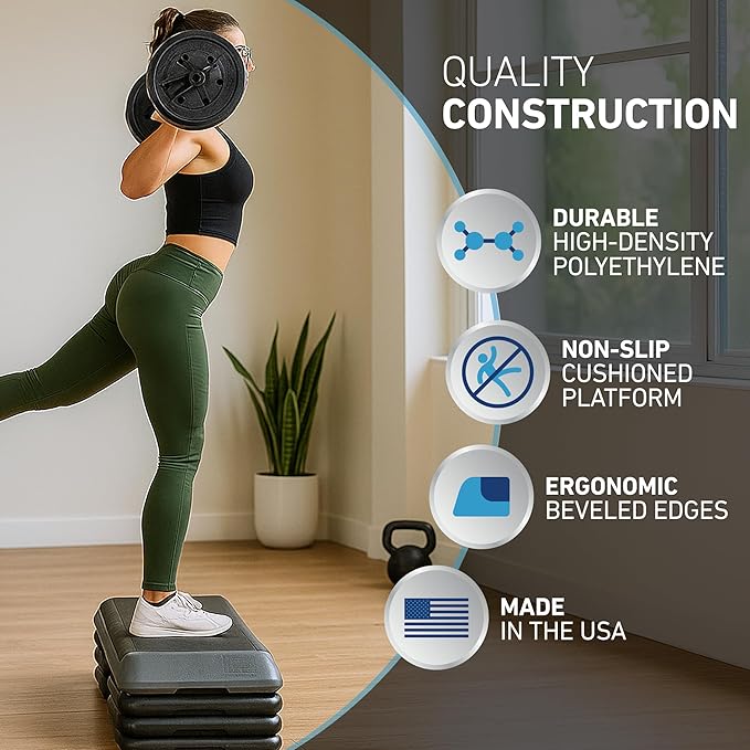 The Original STEP Exercise Step Platform, Health Club Size Stepper for Exercise at Home with 4 Stackable Risers for Height Adjustments