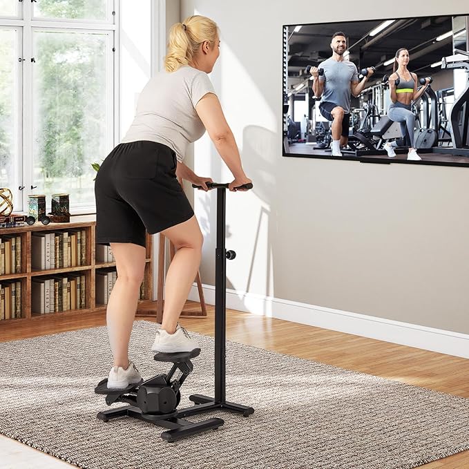 GYMAX Exercise Stepper with Handle Bar, 330 LBS Twist Stepper with LCD Monitor & Oversize Pedals, Portable Hydraulic Mini Stair Stepper for Home Aerobic Workout Fitness