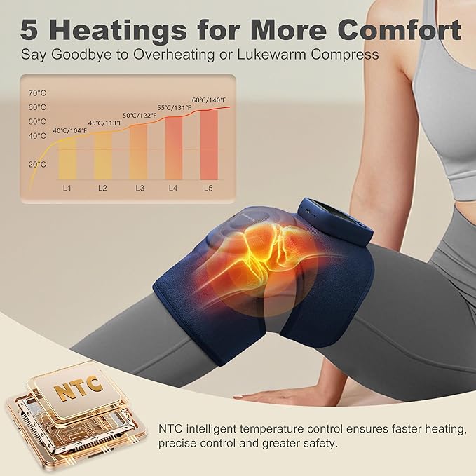KingPavonini Cordless Knee Massager for Pain Relief, Newly 4 Motors Vibration, 5 Heat Levels, 6 Massage Modes, Knee Heating Pad for Knee Pain, Heated Knee Massager Brace, for Mom Dad (Blue 2.0)