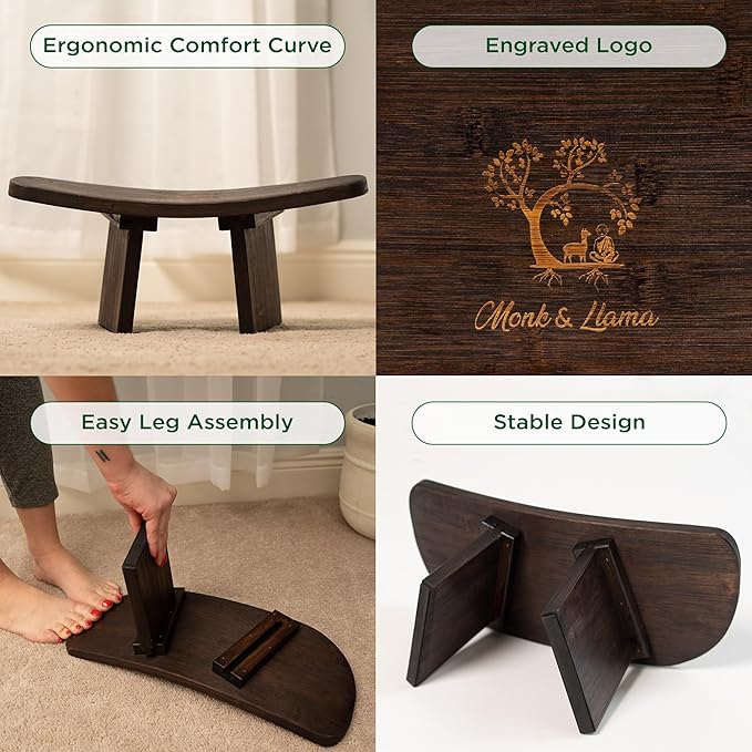 MONK & LLAMA Meditation Bench - Foldable, Ergonomic, Bamboo Kneeling Stool— Perfect Seiza Bench Meditation Stool Chair for Prayer & Travel - Deeper & Enjoyable Sessions