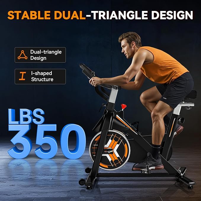 Exercise Bike, Wenoker Stationary Bike for Home App Sync Indoor Bike with Adjustable Seat and Multi-grips Handlebar, Transport Wheels and Fitness Courses for Weight Loss