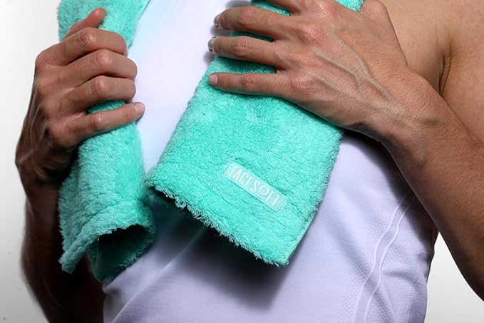 FACESOFT Eco Friendly Gym Towel for Working Out - Soft and Absorbent Cotton Exercise - No Synthetic Microfibers or Plastics - Sweat Towel for Gym, Fitness, Sports, Yoga - Aqua - 1 Pc