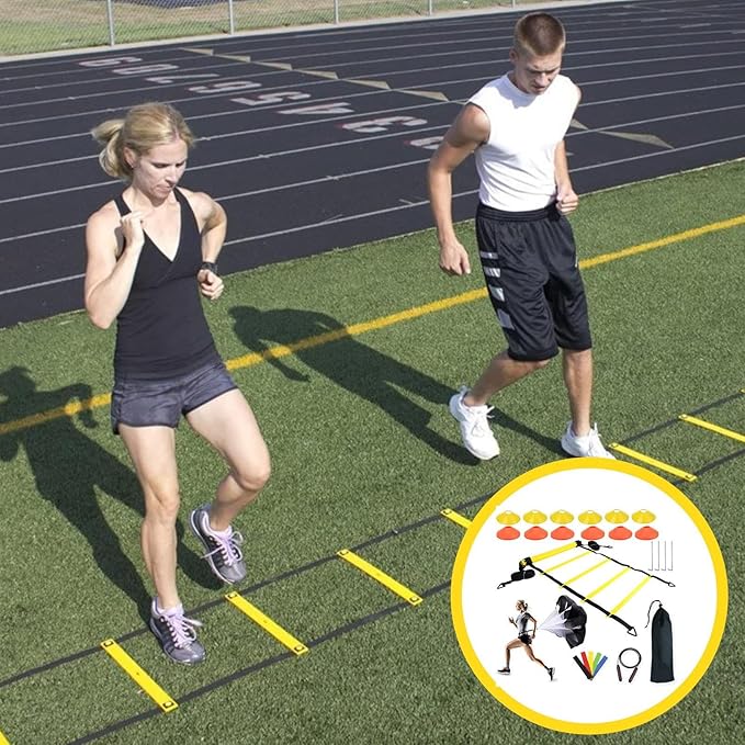 Agility Ladder – Speed Ladder Soccer Football Athletic Fitness Kit | Jump Rope Parachute Discs Belt Basketball Exercise Workout Coordination Endurance Training Tools