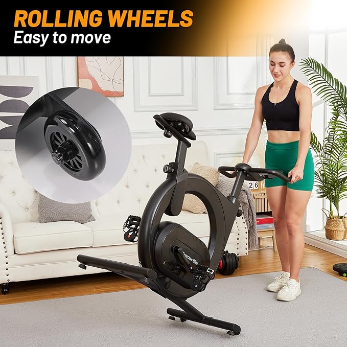 GarveeLife Stationary Bikes for Home, Electromagnetic Control Exercise Bike, Indoor Cycling Bike with Shuttle Smart Knob, Magnetic Resistance/Brake Pad, Low Noise with App, Upgraded Version Seat