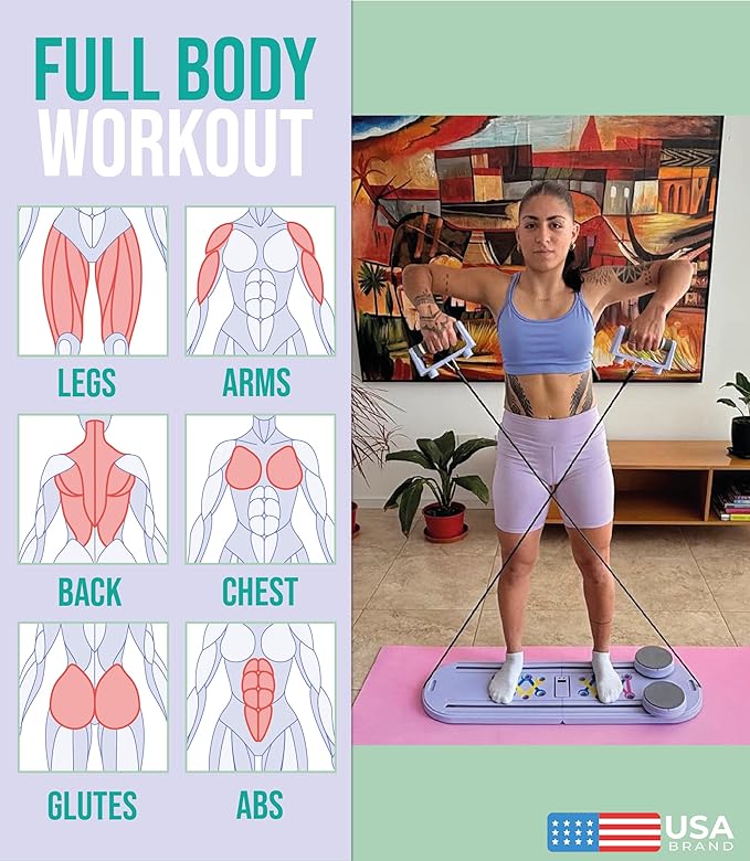 Pilates Board Portable Reformer Set Pilates Kit with Resistance Bands Ball Timer Display for Home Workout Fitness Abs Glutes Women Foldable Multifunction Pilates Machine