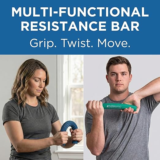 THERABAND FlexBar, 2 Pack, Green, Blue, Therapy Twist Bar, Hand & Wrist Strength, Tennis & Golfer's Elbow, Tendonitis, Rehab Tool for Resistance Exercise, Grip Training, Ease & Recovery