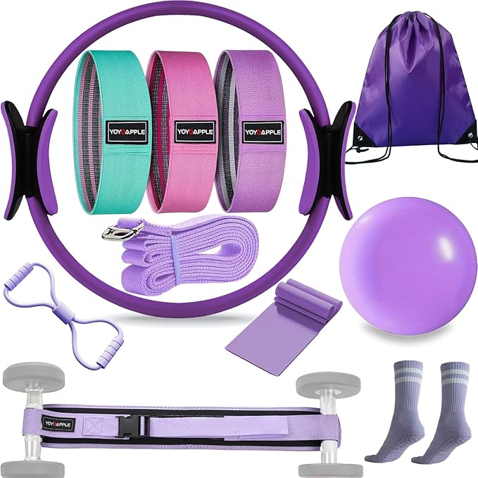 at Home Pilates Essentials Kit for Women,11pcs Pilates Kit for Home Workouts Women,Pilates Kit for Home Workouts Women,Pilates Ball and Ring Set,Pilates Accessories for Home Workouts