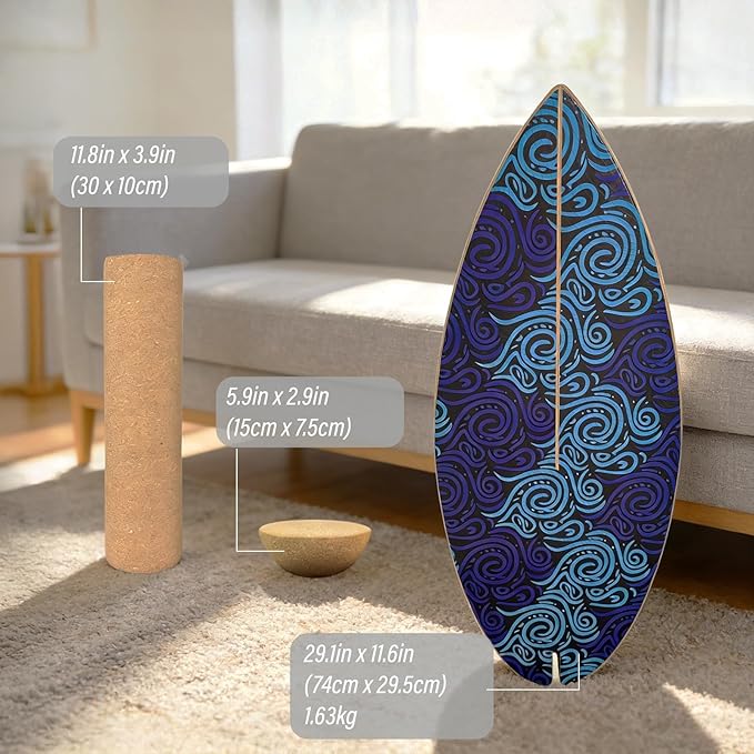 2026 NEW｜29" Surf Balance Board for Kids & Adults｜MAX. 350lbs Balance Boards with Cork Roller & Half Ball｜0.6" Wobble Board Trainer from Beginner to Advanced｜Wooden Slack Board