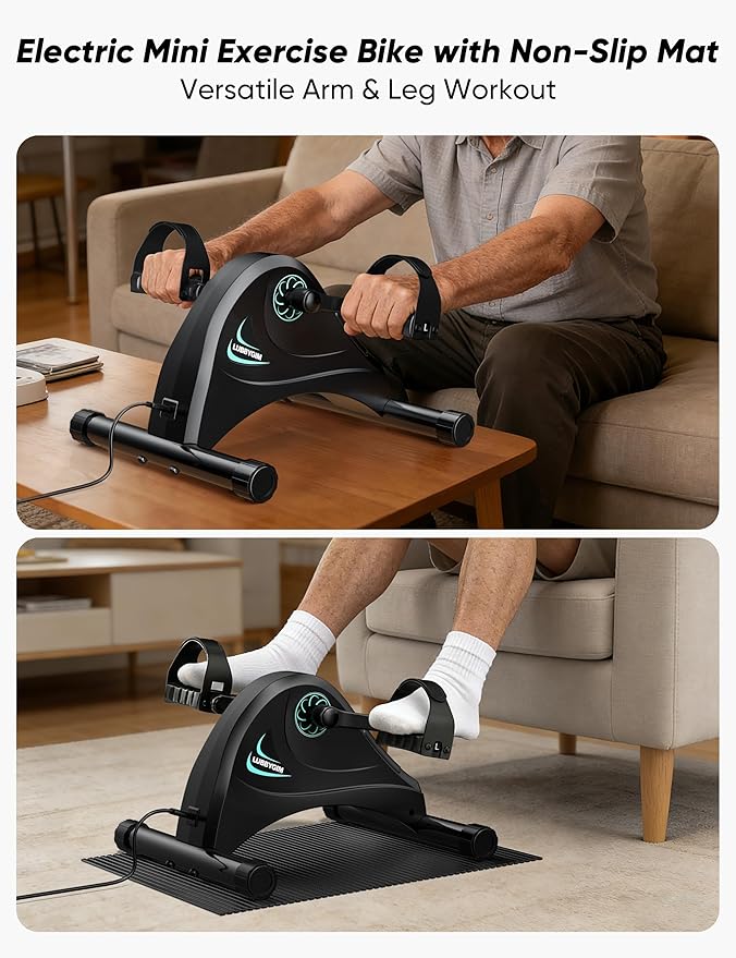 LUBBYGIM Mini Exercise Bike, Under Desk Bike Pedal Exerciser for Seniors & Physical Therapy, Electric Motorized Foot Pedal Machine for Arm and Leg Fitness, 6 Speed Levels