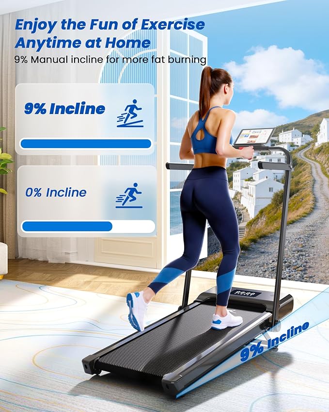 DeerRun Walking Pad Treadmill with Incline and Handle Bar, 4-in-1 Foldable Under Desk Treadmills for Home Small or Office, 300 lbs Capacity 3.0 HP Folding Portable Walking Pad with APP
