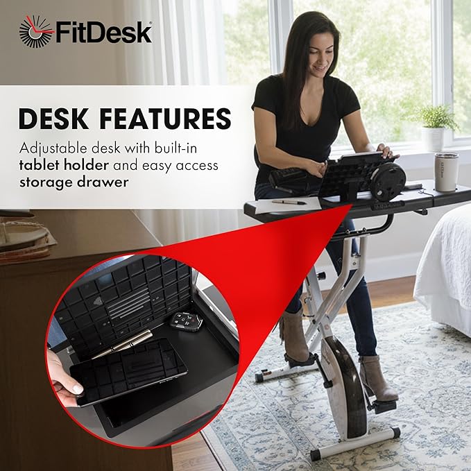 FitDesk Standing Exercise Bike Desk 3.0, Adjustable Height Indoor Cycling Trainer with Laptop Tray, Portable Stationary Fitness Desk for Home Office, Foldable Exercise Workstation, Supports 300 lbs