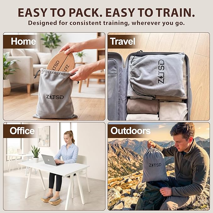 Half Moon Cork Balance Blocks Kit with 4-Week Training Plan for Foot & Ankle Stability, Calf Stretching, Balance Training & Lower Leg Exercise, Includes Resistance Band, Carry Bag & Exercise Guide