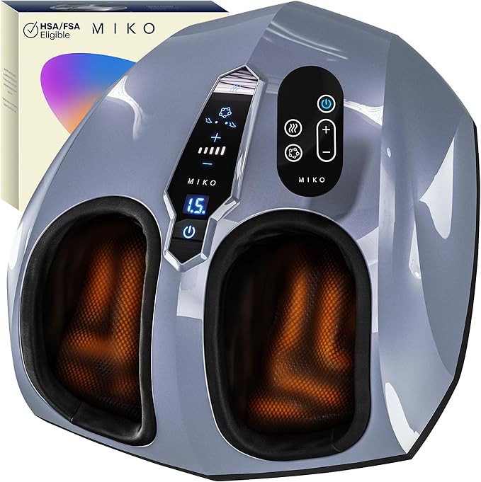 MIKO Foot Massager Machine - Deep Kneading, Shiatsu, Air Compression, and Heat Therapy - Plantar Fasciitis, Diabetics, Neuropathy, Fits Up to Men Size 12