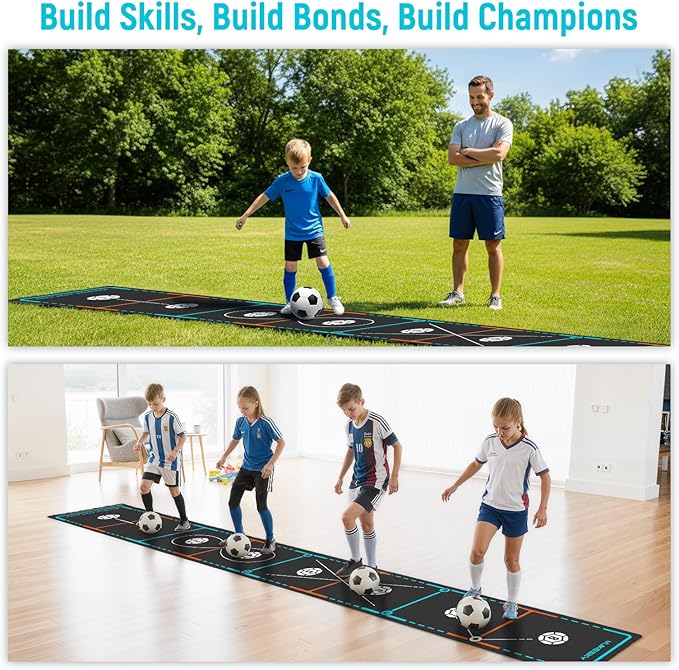 Soccer Training Mat with Integrated Ladder & Cones | 4-in-1 Football Footwork Agility Trainer for Team Practice | Non-Slip Speed & Ball Control Exercise Mat