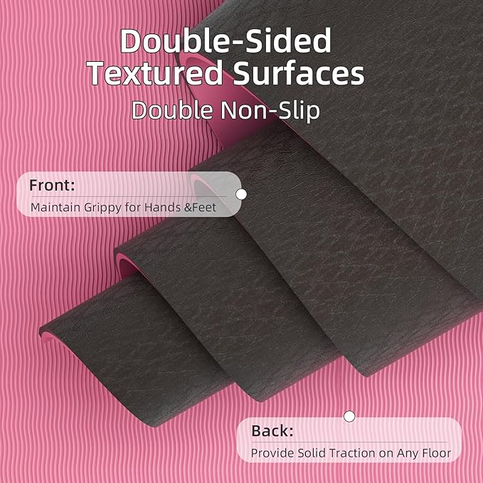 Yoga Mat Non Slip, Anti-Tear 1/4 Thick TPE Yoga Mats for Women and Men, 72"x24" Exercise & Fitness Mat with Carrying Strap, Workout Mats for Yoga, Pilates and Floor Exercise