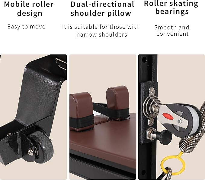 Foldable Oak Wood Pilates Reformer Machine with Reformer Box & Jump Board for Home, Studio, Gym & Yoga - 12-Level Resistance, Adjustable Shoulder Pad, Lightweight Aluminum Frame & PU Leather Carriage