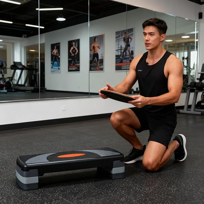 Aerobic Step Platform Exercise Step with 3 levels Adjustable Height Non-Slip Exercise Stepper for Cardio, Strength, and Fitness Workouts at Home or Gym