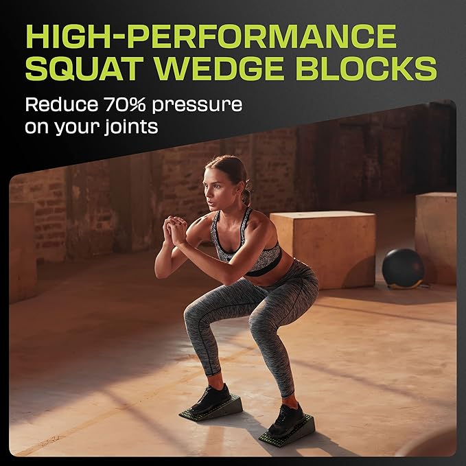 Squat Wedge Block Pair - Heel Elevated Squat Wedge for Deeper Squats, Heavy Lifting and Better Form - 17° Angle Exercise Wedges, Slant Board for Squats with Carry Backpack