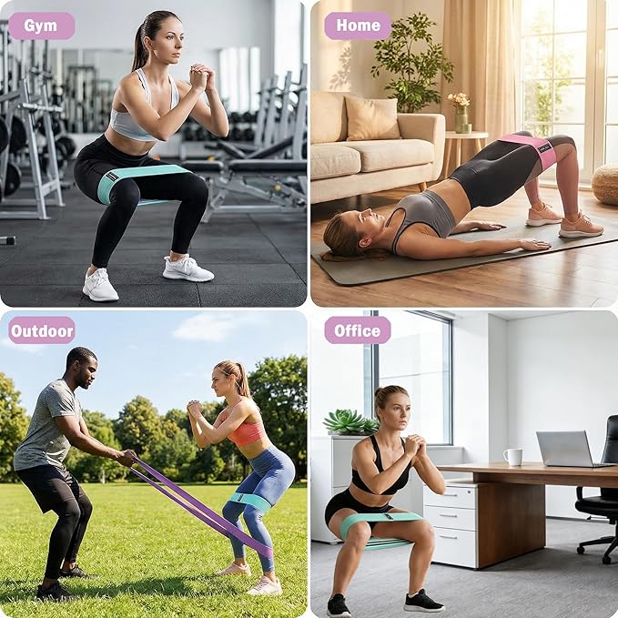 Fabric Resistance Bands for Legs, 3 Levels Non-Slip Exercise Bands for Working Out,Booty Bands for Women & Men, Glute Bands for Home Gym Yoga Pilates Rehab Fitness