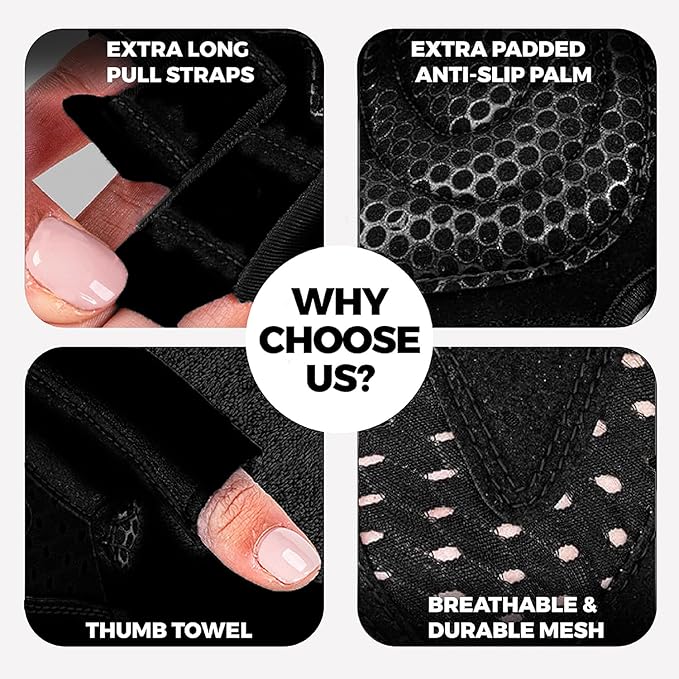 MhIL Workout Gloves for Women – Breathable Gym Gloves for Women with Palm Protection and Enhanced Grip – Padded Weight Lifting Glove for Womens with Wrist Wraps Support Weightlifting Exercise Cycling