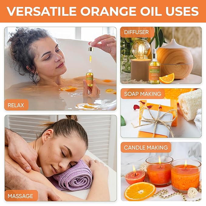 Sweet Orange Essential Oil 4oz - 100% Natural - Infused with Olive & Sunflower Oils - Perfect Orange Essential Oil Organic for Aromatherapy, Skin, Massage & Cleaning