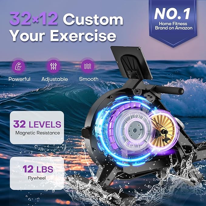 Rowing Machines for Home, 16/32-Level Adjustable Resistance, Magnetic Rowing Machine with App Supported, 350/400 LB Weight Capacity, Upgraded Dual Slide Rails with LCD Data Display Screen