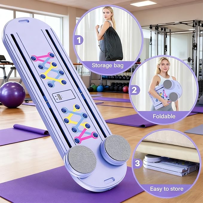 Pilates Reformer Board for Home Workout, 15-in-1 Foldable Pilates Board with Resistance Bands, Portable Ab Core Training Equipment for Women & Men