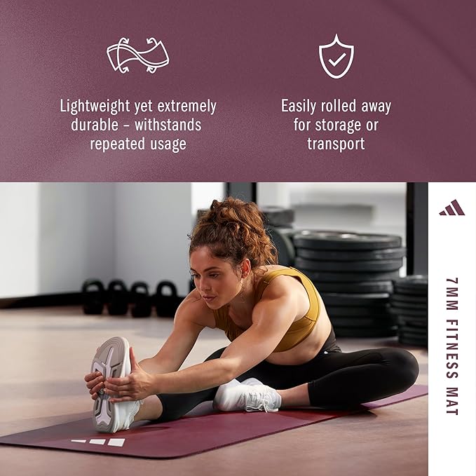 adidas Fitness Mat - Lightweight - Non Slip Yoga Mat, 7mm or 10mm