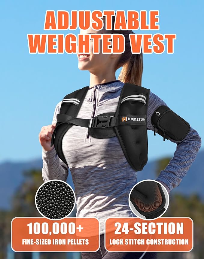 Weighted Vest for Men and Women, 5lb/10lb/15lb/20lb/25lb/30lb Adjustable Weight Vest with Reflective Strips - Strength Training, Running, Fitness, Muscle Building, Weight Loss Gear