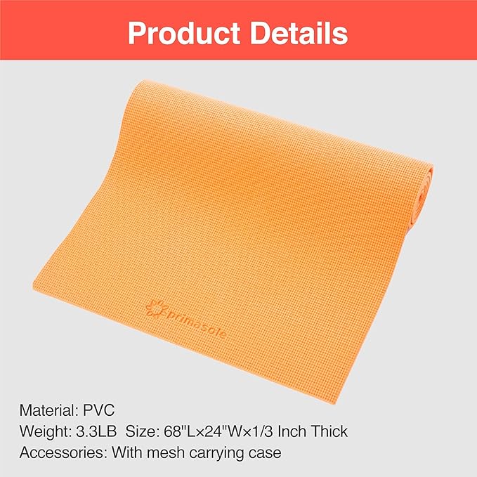 Primasole Yoga Mat with Carry Strap for Yoga Pilates Fitness and Floor Workout at Home and Gym Non-slip 9 colors
