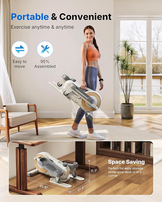 Sitting Under Desk Elliptical Machine, Leg Exerciser While Sitting for Seniors, Seated Pedal Exerciser, Quiet & Portable Pedal Exerciser with 8 Resistance Levels, Work from Home Fitness