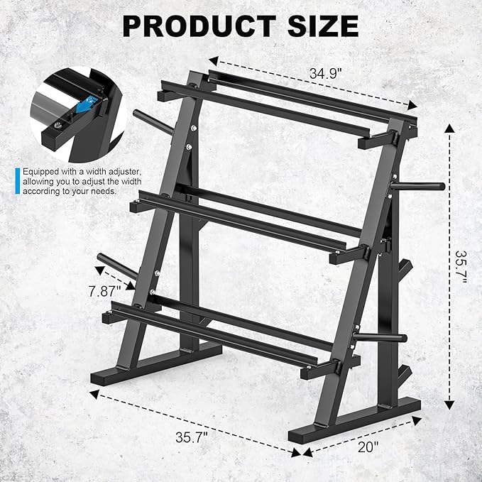 Adjustable Dumbbell Rack,3-Tier Dumbbell Rack with 1100 LBS Weight Capacity Accommodates Barbell Plates, Dumbbells and Kettlebells Space-Saving Weight Rack for Home Gym (Stand Only), Black