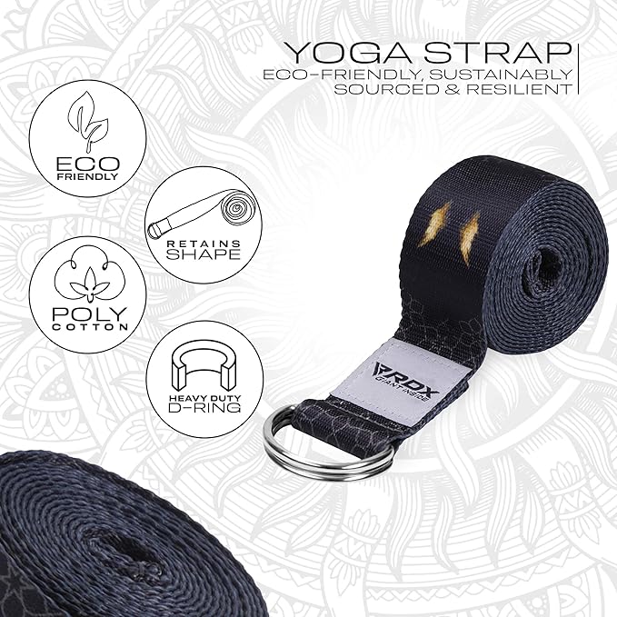 RDX 8ft Yoga Strap with D-Ring Buckle, Durable Polyester Cotton Adjustable Belts for Stretching Pilates Dance Gymnastics Fitness Holding Poses Flexibility Physical Therapy, Home Gym Exercise Workout
