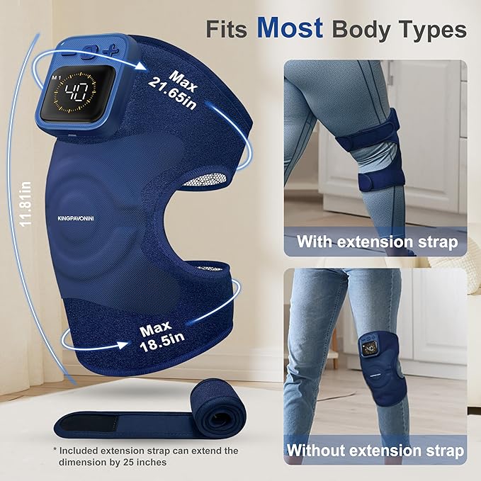 KingPavonini Cordless Knee Massager for Pain Relief, Newly 4 Motors Vibration, 5 Heat Levels, 6 Massage Modes, Knee Heating Pad for Knee Pain, Heated Knee Massager Brace, for Mom Dad (Blue 2.0)