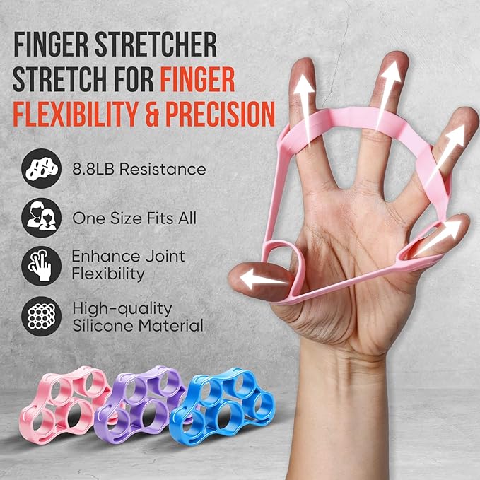 Grip Strength Trainer Kit, 3 Colors Forearm Strengthener & Hand Grip Strengthener, Finger Exerciser & Stretcher for Strength Training, Recovery & Flexibility