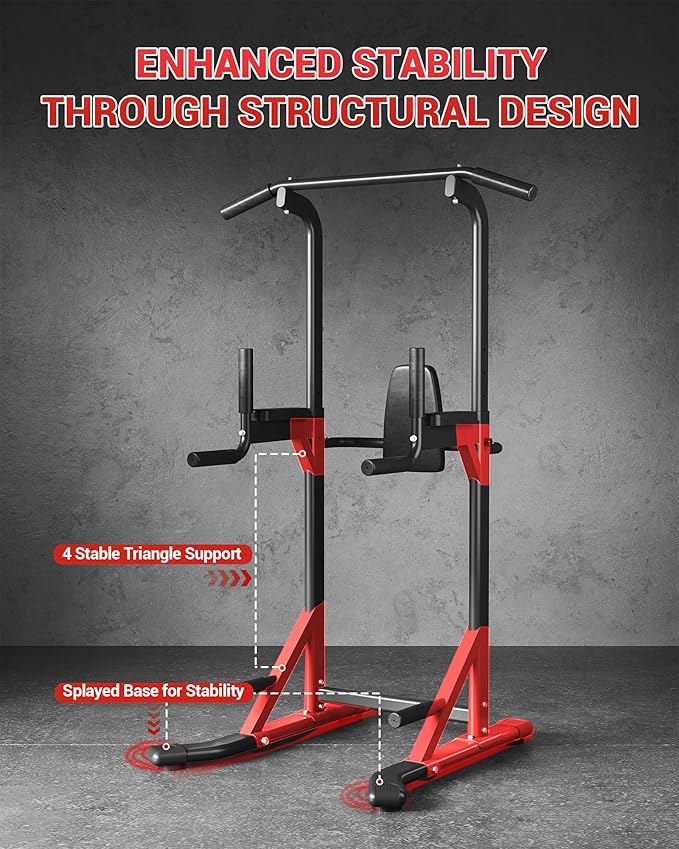 Multifunction Pull Up Bar Dip Station for Home Gym, Adjustable Height Power Tower, 880LBS Capacity Strength Training Equipment for Full Body Workout, Indoor Fitness Chin Up Bar for Men Women