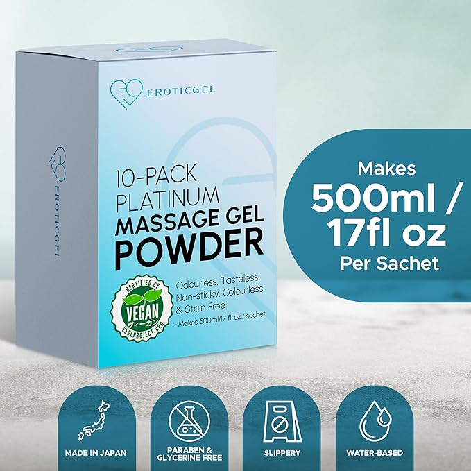 Premium Massage Gel Powder (Pack of 10) | 5g Travel Sachet Makes 500ml/ 16.9 fl oz | Made in Japan | Paraben & Glycerine Free