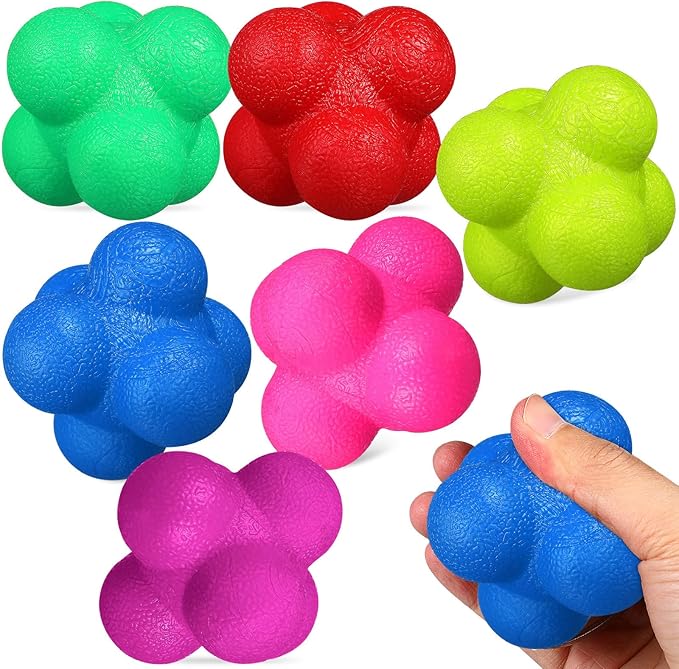 6 Pcs Hexagonal Reaction Training Balls, Fitness Reaction Balls for Speed Agility Training, Multi-Color Pack for Indoor Sports and Reflex Exercise