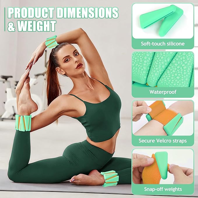 Ankle Weights for Women Wrist Weights Set of 2 (1 lb/2 lb Each) Adjustable Arm Leg Weight for Womens Men Suitable for Walking Swimming Running Pilates Yoga Gym