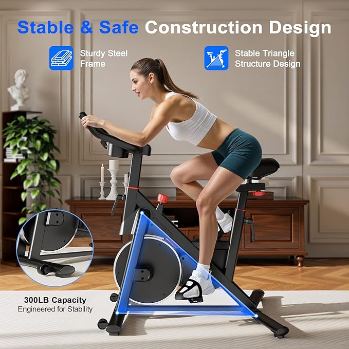 Indoor Cycling Bike - 32-Level Magnetic Resistance Stationary Exercise Bike with Adjustable Seat & Handlebars, Silent Belt Drive for Home Cardio (Fits Users 5'1" to 5'11", 300lbs Capacity)