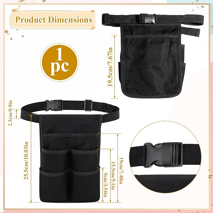 Massage Bottle Bag with Multiple Pockets, Black Professional Therapist Waist Bag for 2 Oil Lotion Bottles, Adjustable Belt with Multiple Pockets Organizer