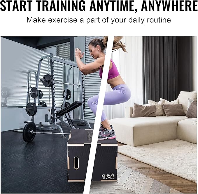 VEVOR 3 in 1 Plyometric Jump Box, Easy-to-Assemble Wood Plyo Box for Jumping Trainers, Home Gym Training and Conditioning
